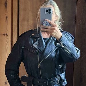 Womes leather black biker jacket size small